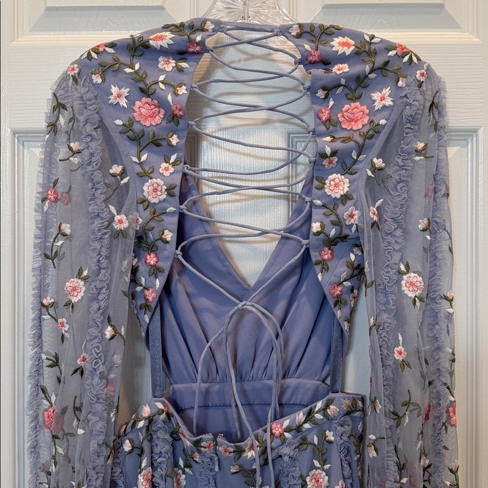Mac Duggal 35107 Purple Long Sleeve Embellished Cut Out A-Line Gown Size 2 NWT - Picture 12 of 15